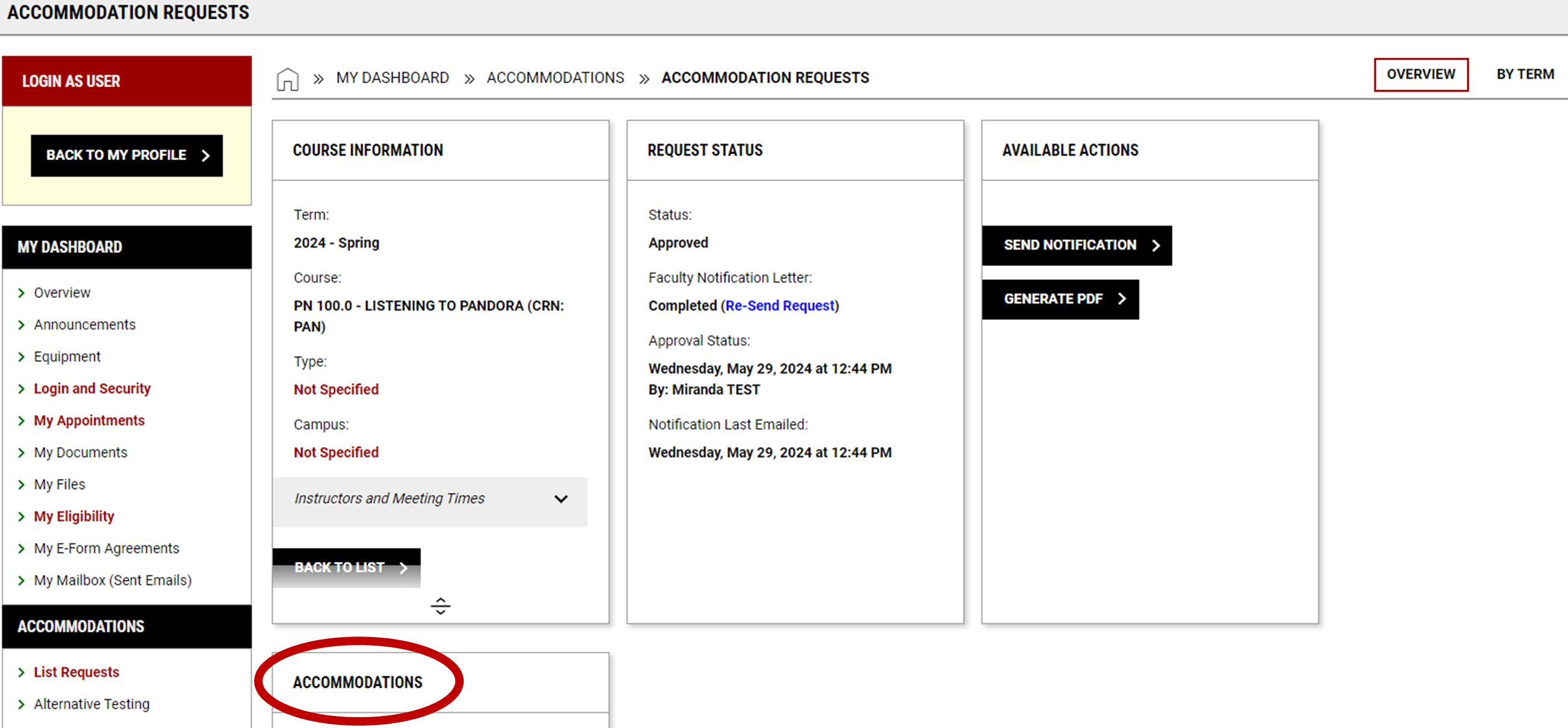 Accommodation Requests Course Information Overview. Circling Accommodations box