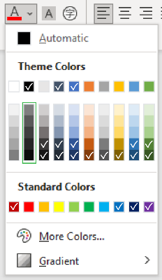 Screenshot of the Word colors menu with specific swatches marked for contrast