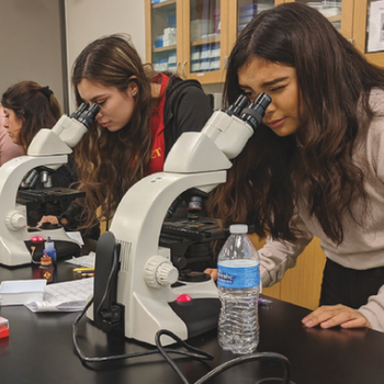 Students & microscopes