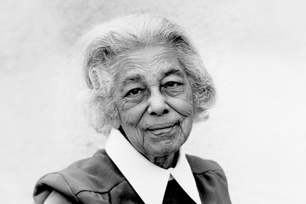 Black and white photo of Beatrice Morrow Cannady in 1980